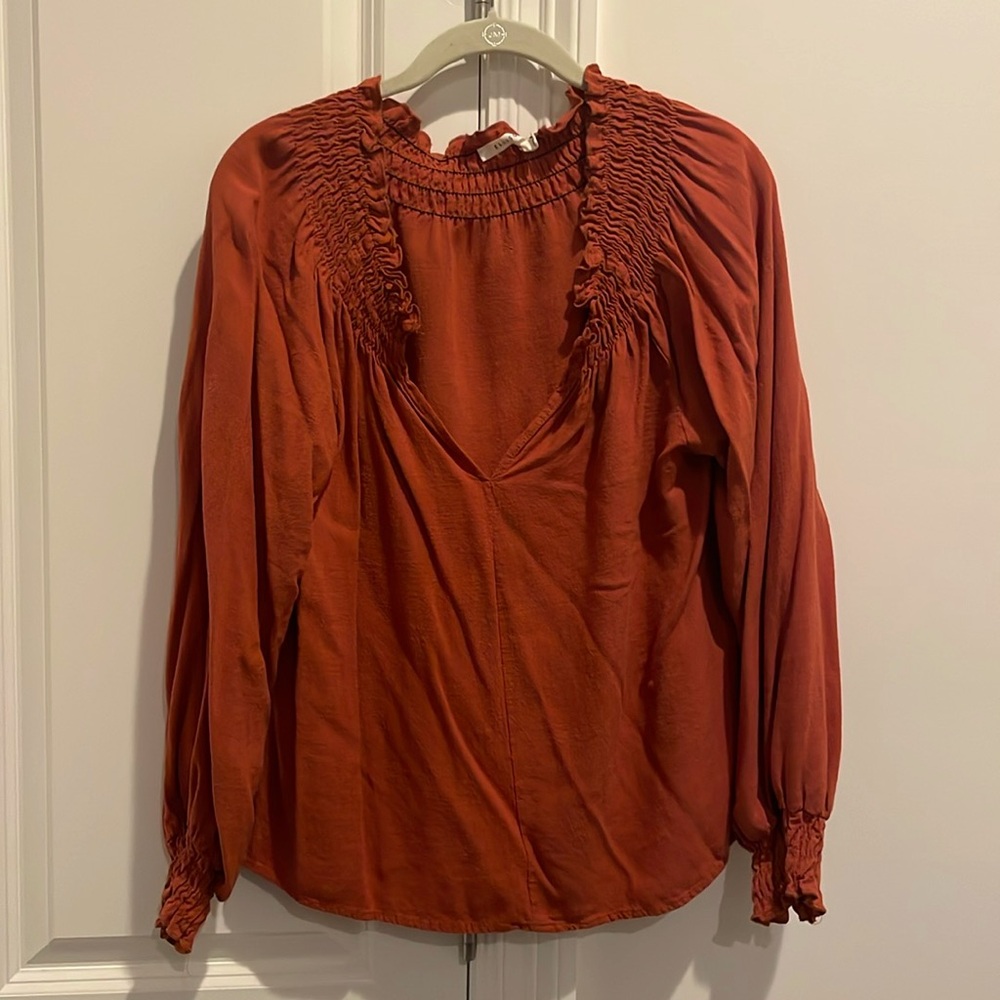 Ellison smocked neck deep-V top - size medium